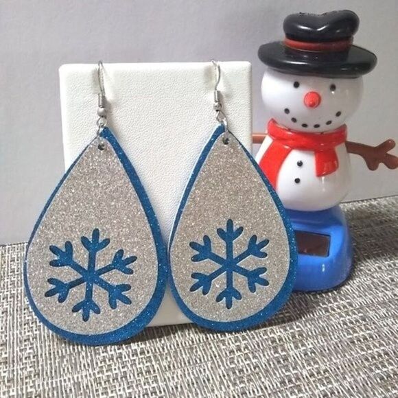 Sparkle 2 Layer Snowflake Teardrop Earrings - Picture 1 of 7